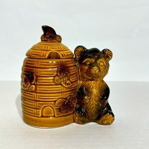 Vintage Ceramic Bear Beehive Honey Pot Jar
